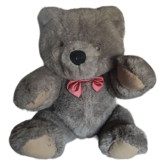 Applause 1986 Vintage Teddy Bear  Plushy Toy Gray Glasses 80s 11 inches - Picture 1 of 6